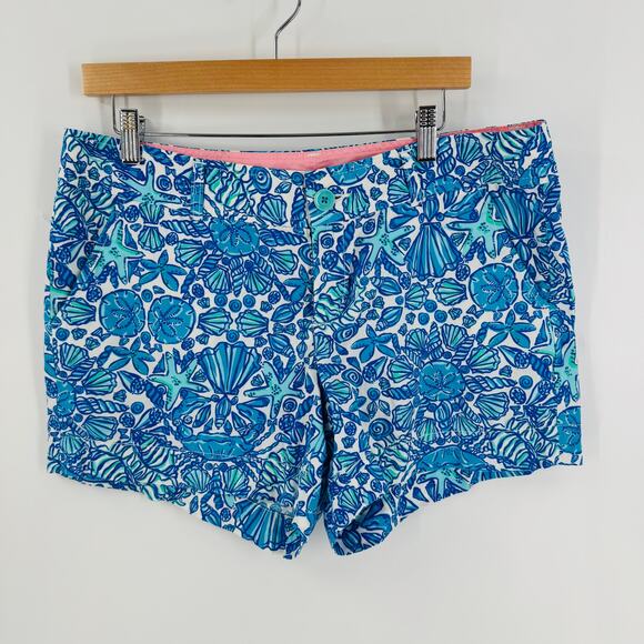 Lilly Pulitzer Callahan Seashell Print Shorts Cotton Resort Style Blue Size 12 - Picture 8 of 8